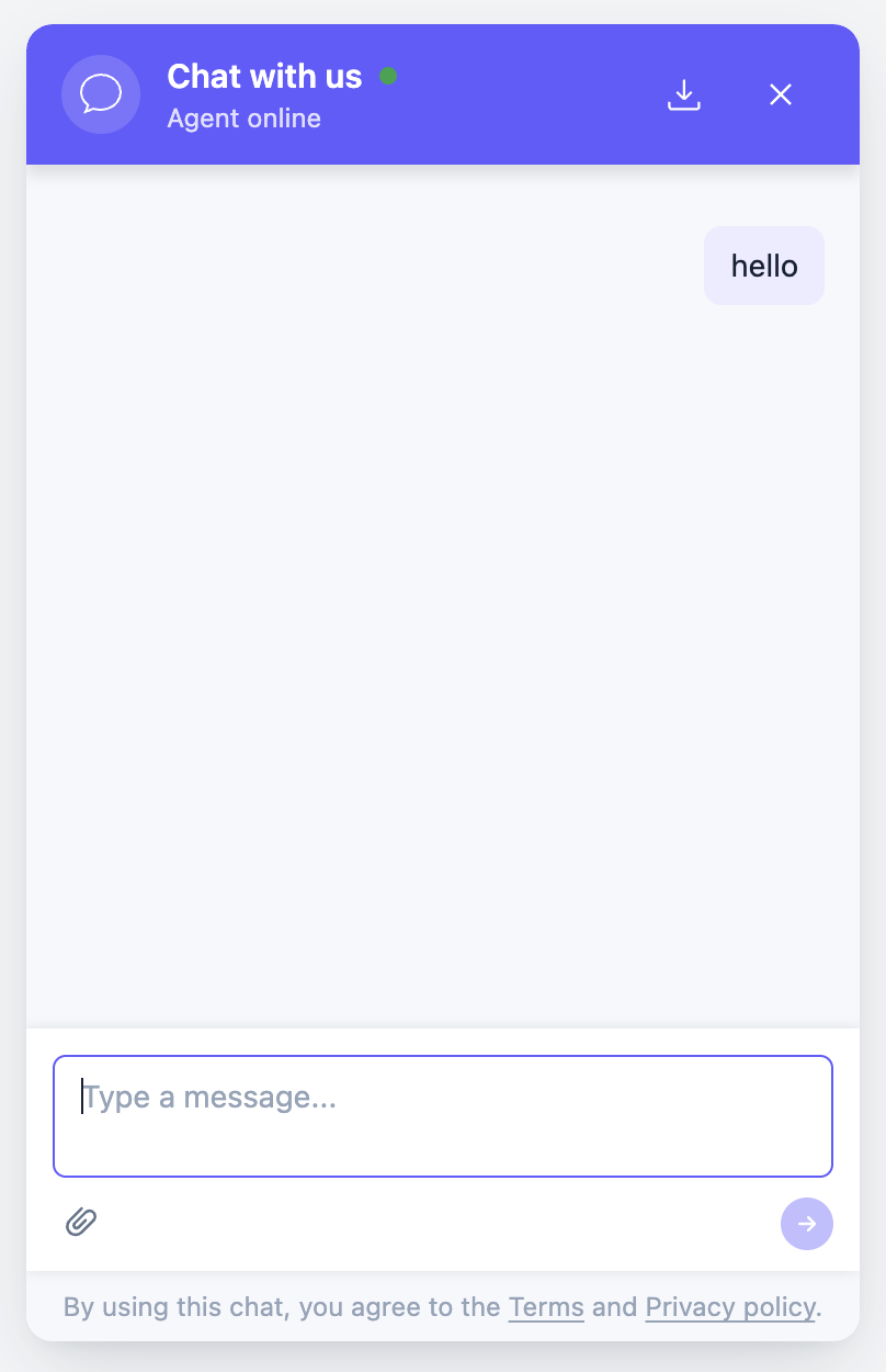 Customer-facing chat widget - launcher, chat window, messages, and composer.